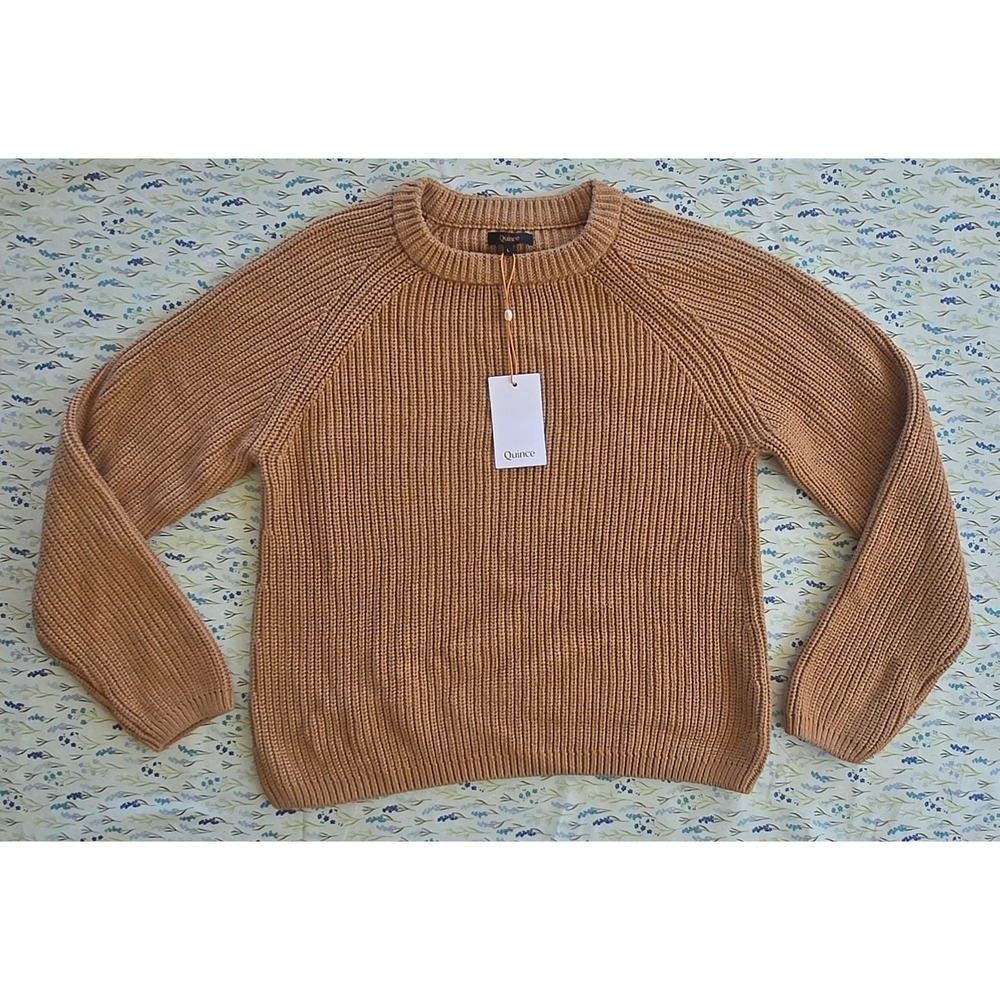 Quince 100% Organic Cotton Fisherman‎ Crew Sweater Camel Brown Large NWT